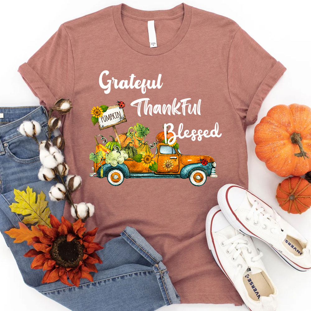 Grateful Thankful Blessed Thanksgiving T-Shirt