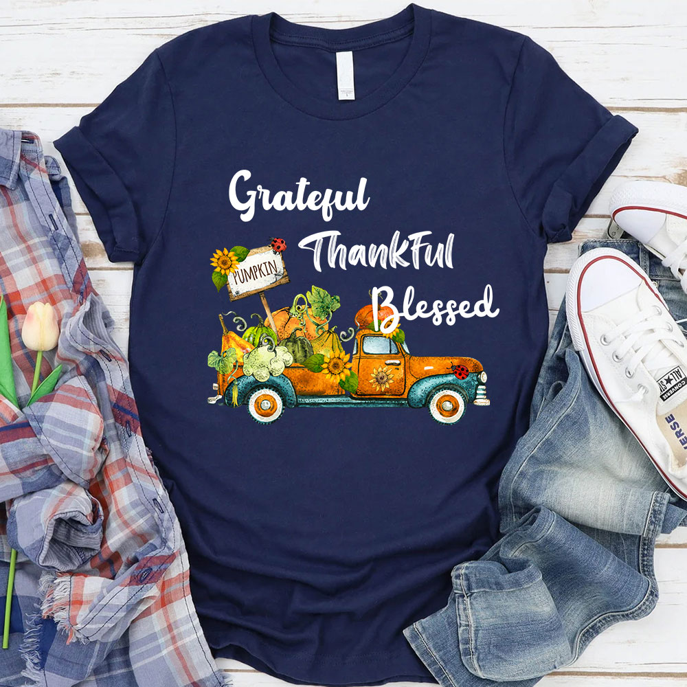 Grateful Thankful Blessed Thanksgiving T-Shirt