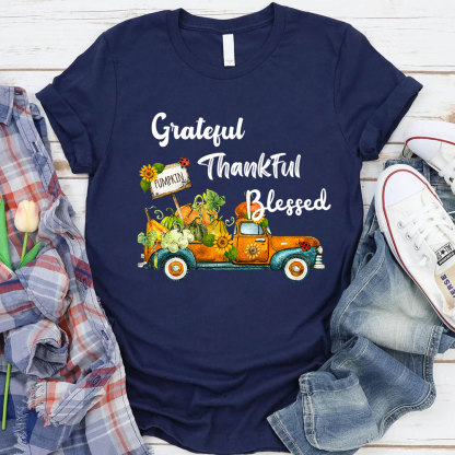 Grateful Thankful Blessed Thanksgiving T-Shirt