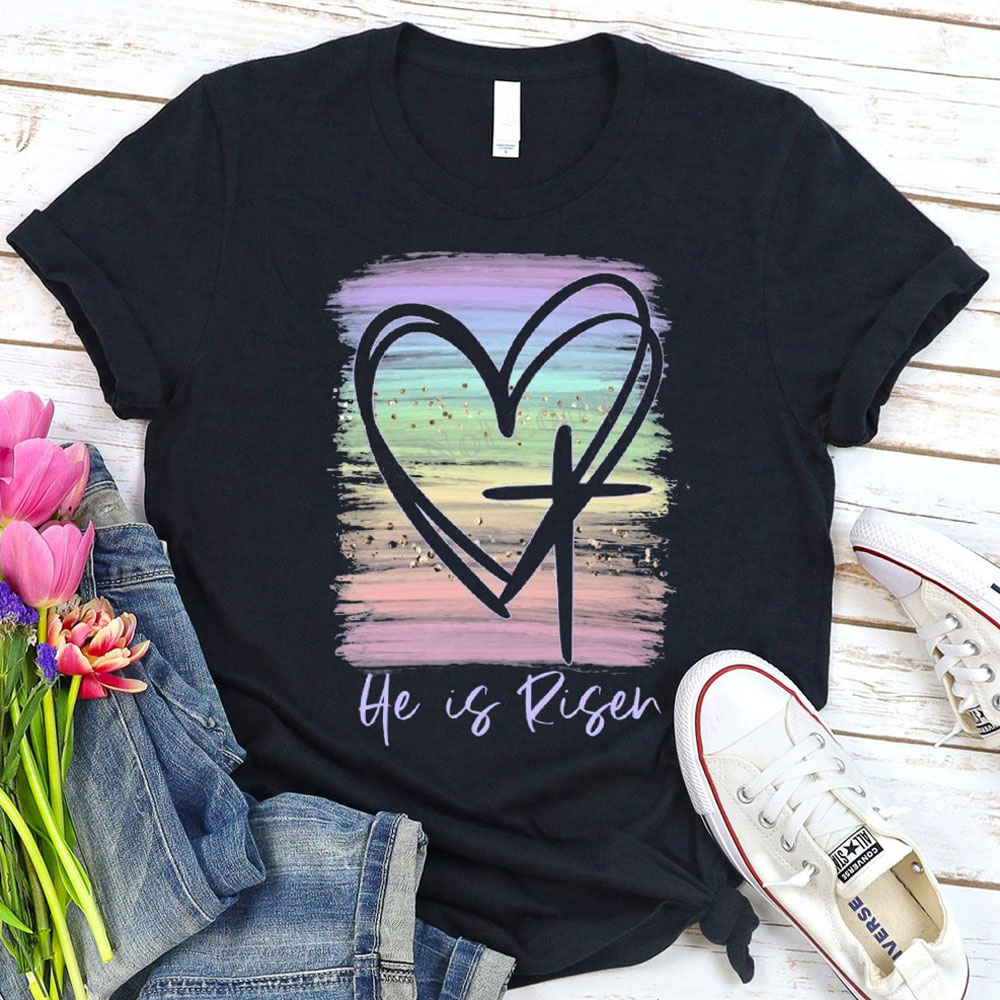 He Is Risen Pastel Christian T-Shirt