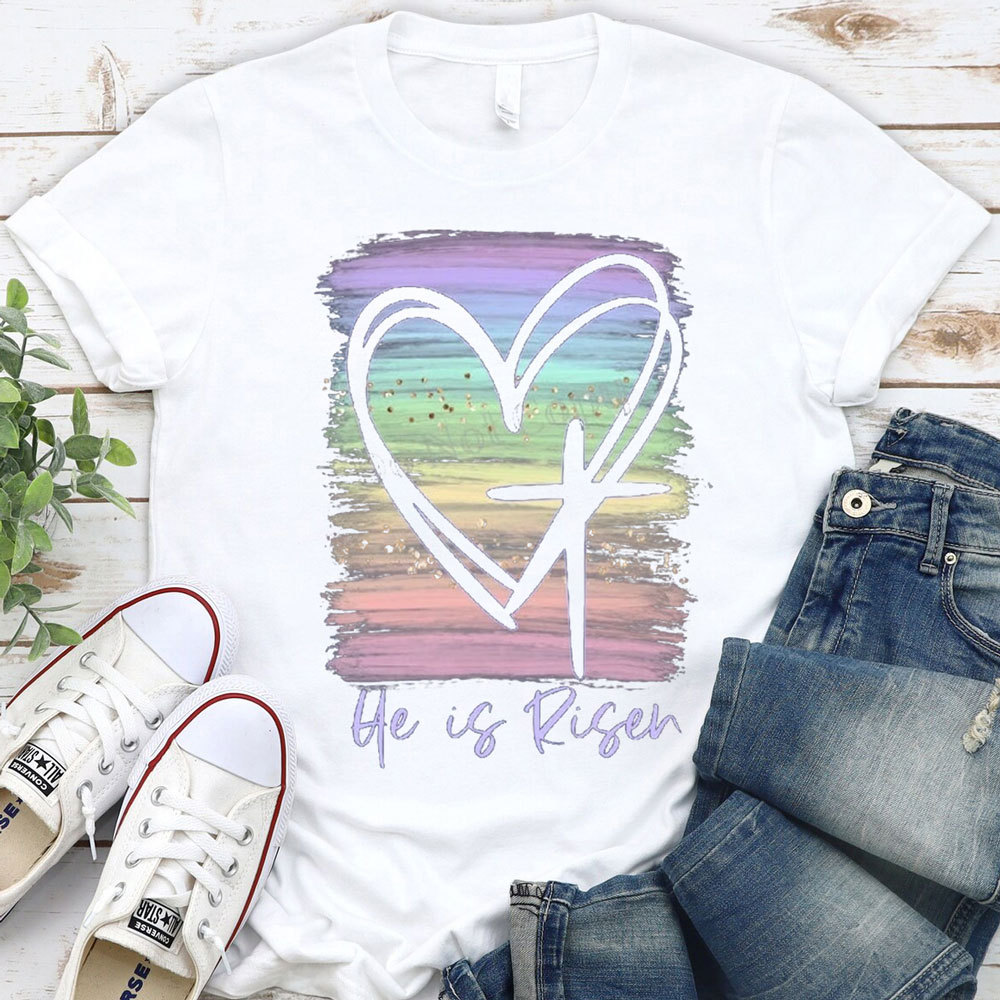 He Is Risen Pastel Christian T-Shirt
