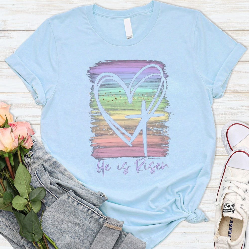 He Is Risen Pastel Christian T-Shirt
