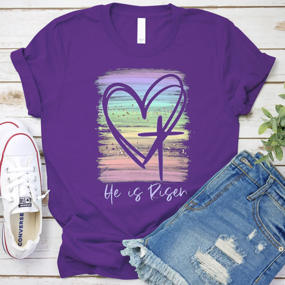 He Is Risen Pastel Christian T-Shirt