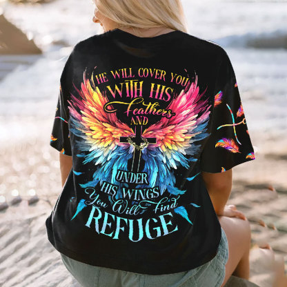 He Will Cover You With His Feathers All Over Print Christian T-Shirt