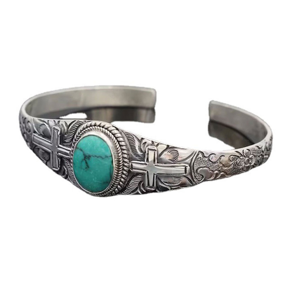 Light Weight Silver Cross and Turquoise Stone Bracelet