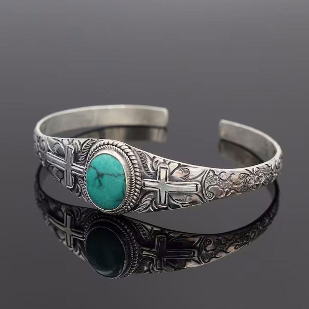 Light Weight Silver Cross and Turquoise Stone Bracelet