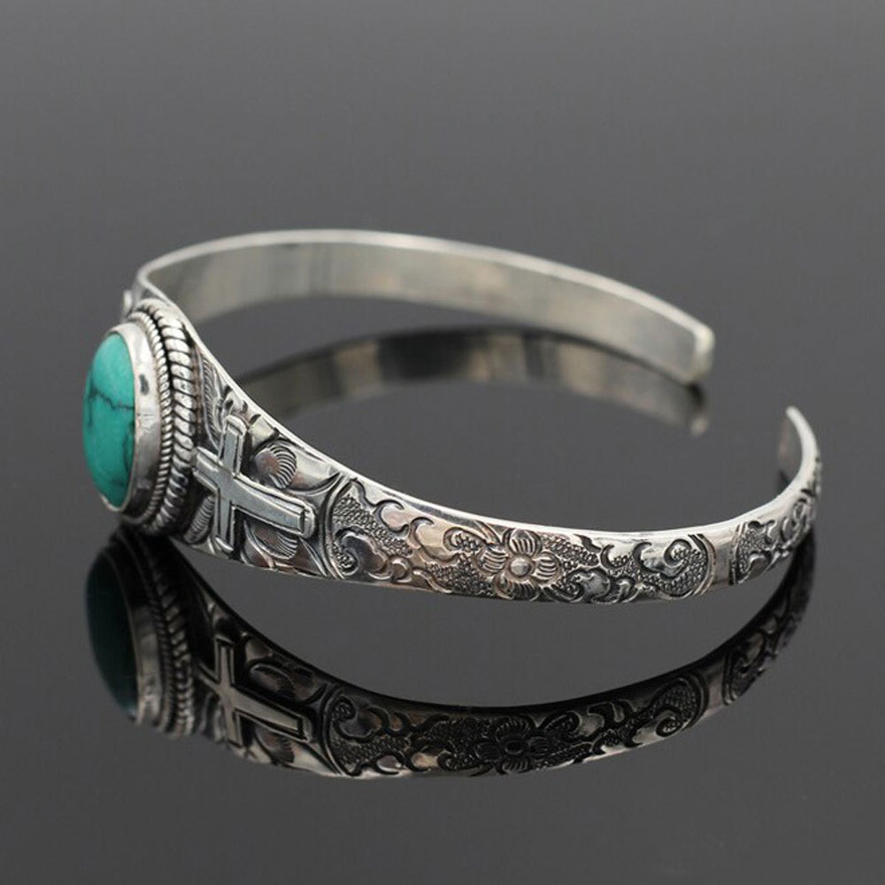 Light Weight Silver Cross and Turquoise Stone Bracelet