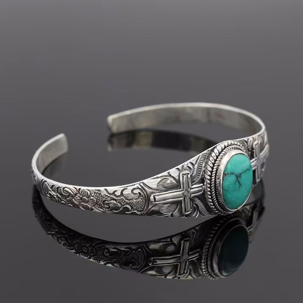 Light Weight Silver Cross and Turquoise Stone Bracelet