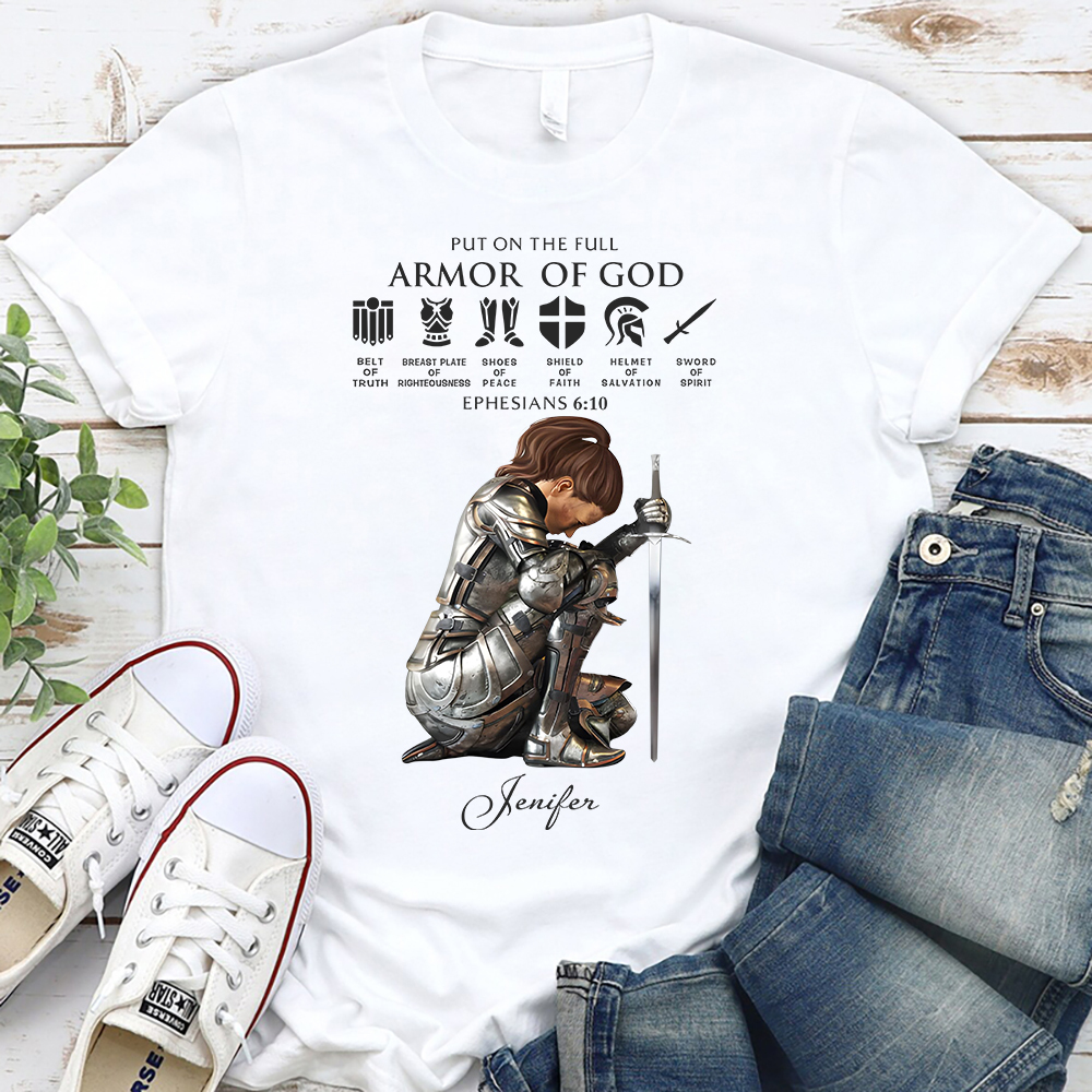 Personalized Name Put on the Full Armor of God Christian T-Shirt