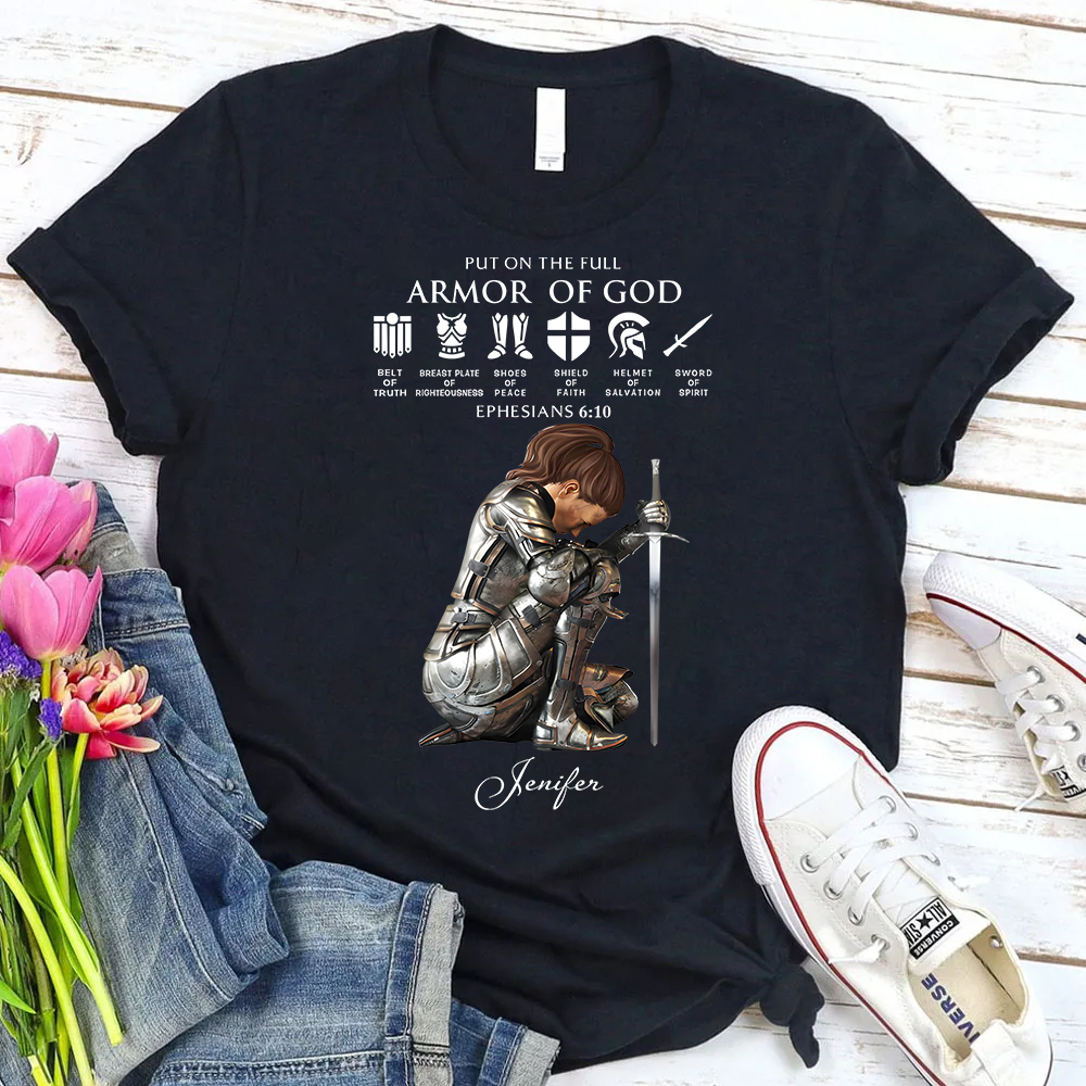 Personalized Name Put on the Full Armor of God Christian T-Shirt