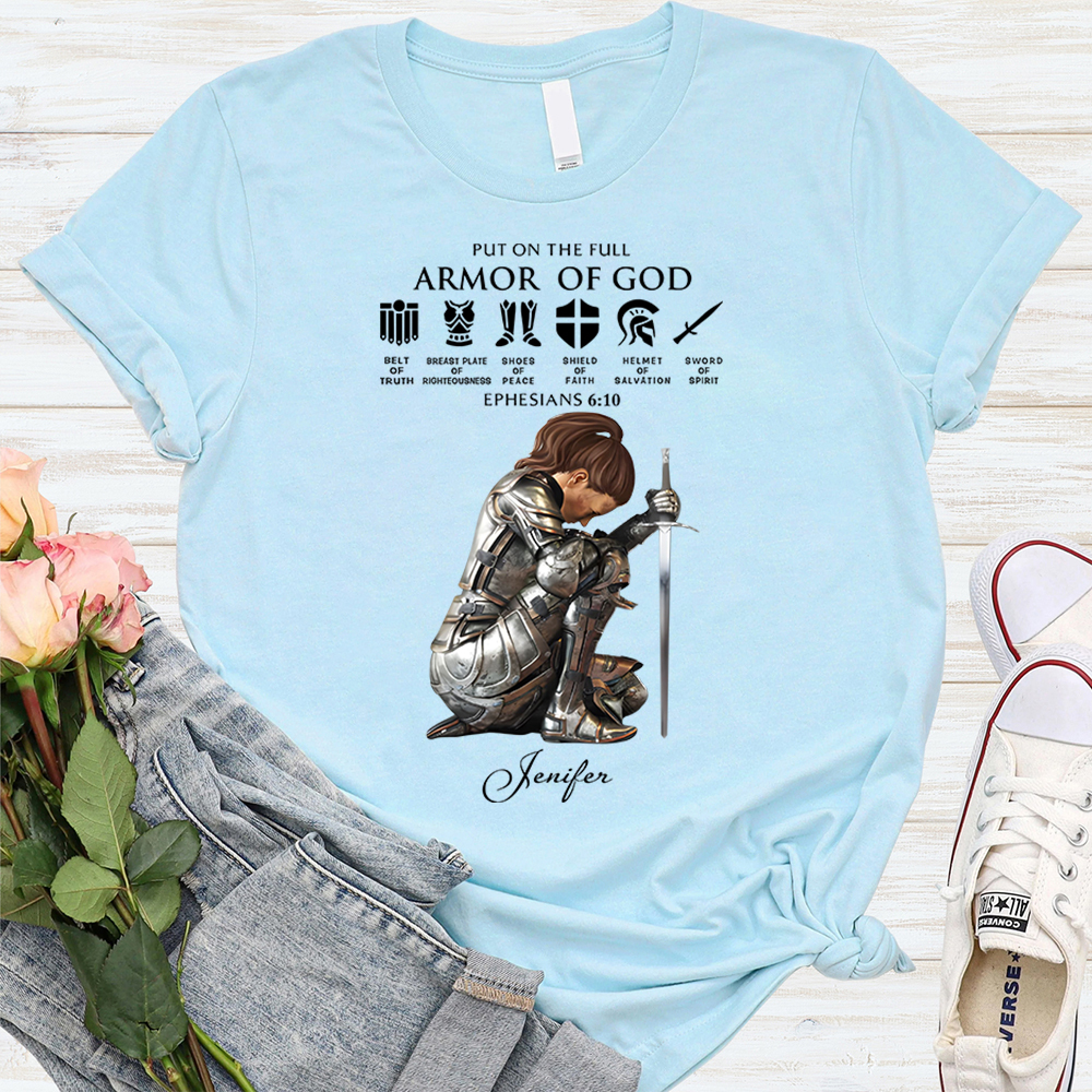 Personalized Name Put on the Full Armor of God Christian T-Shirt