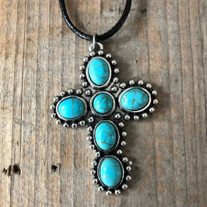 Retro Turquoise Cross Necklace
