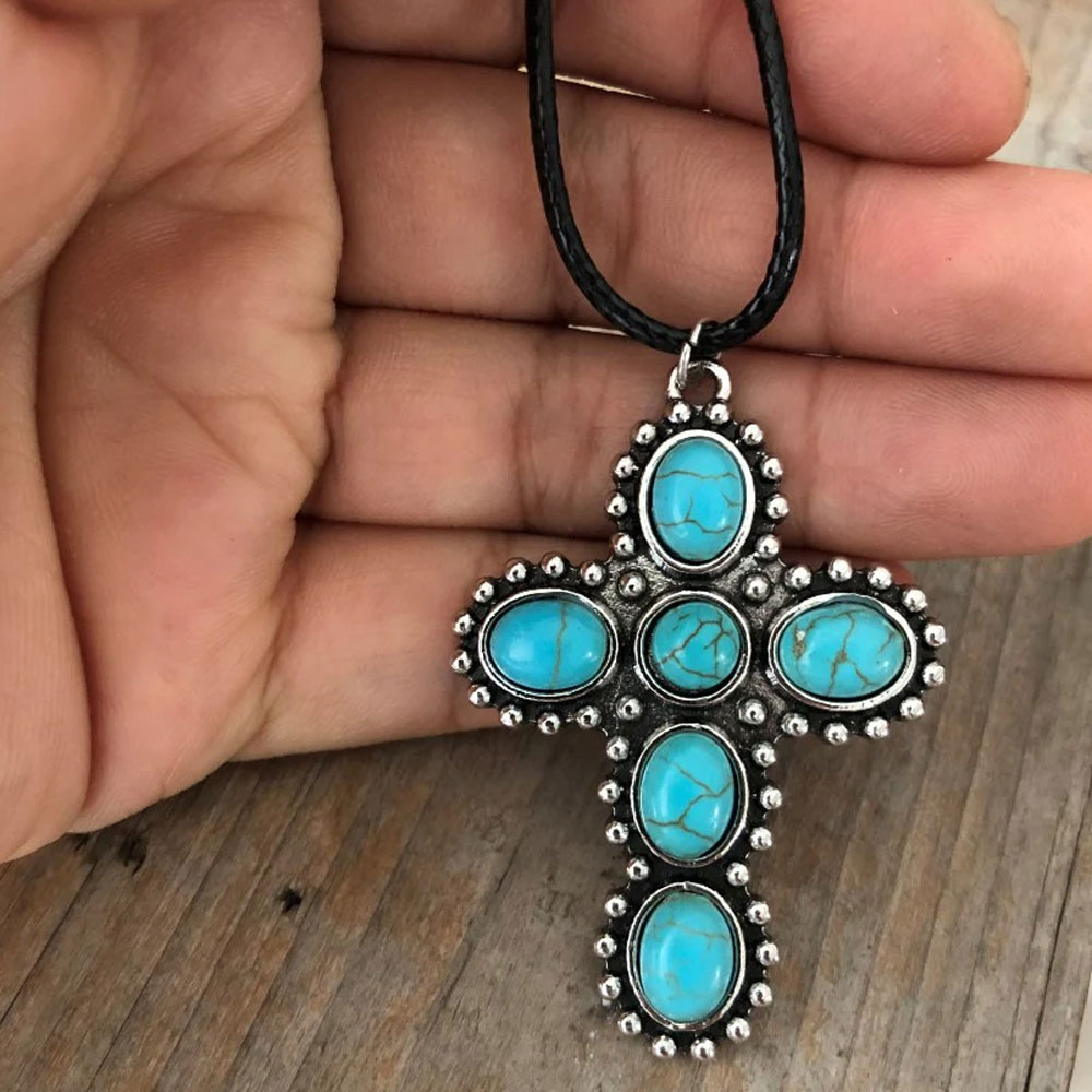 Retro Turquoise Cross Necklace
