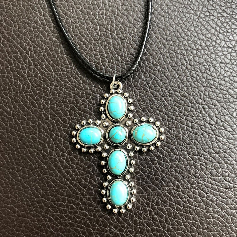 Retro Turquoise Cross Necklace