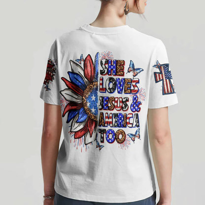 She Loves Jesus and America All-Over Print Shirt