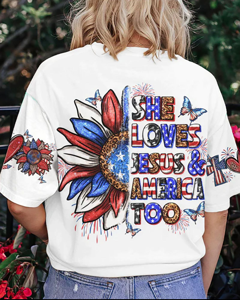 She Loves Jesus and America All-Over Print Shirt