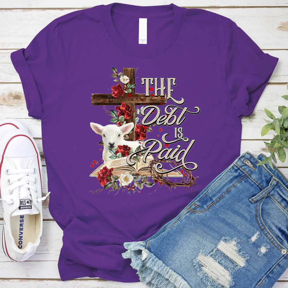 The Debt Is Paid Floral Cross Easter T-Shirt