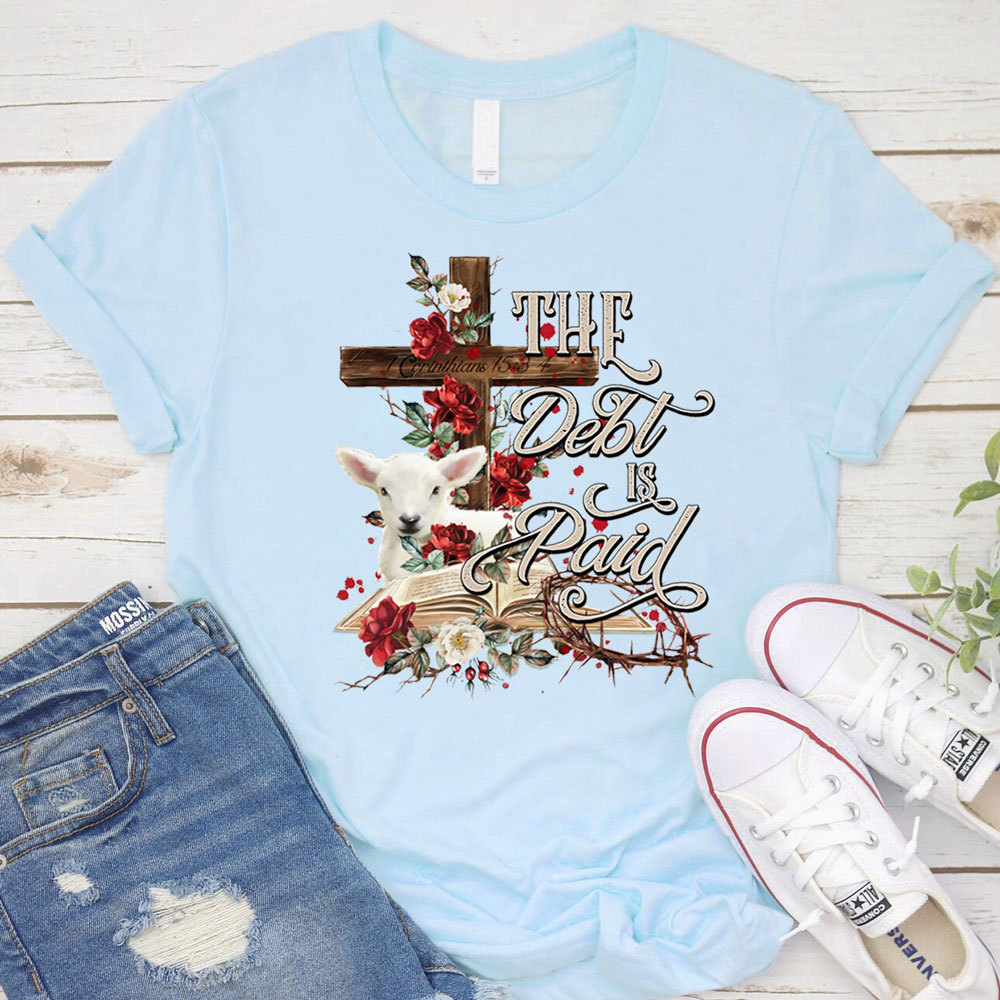 The Debt Is Paid Floral Cross Easter T-Shirt Sale-GuidingCross