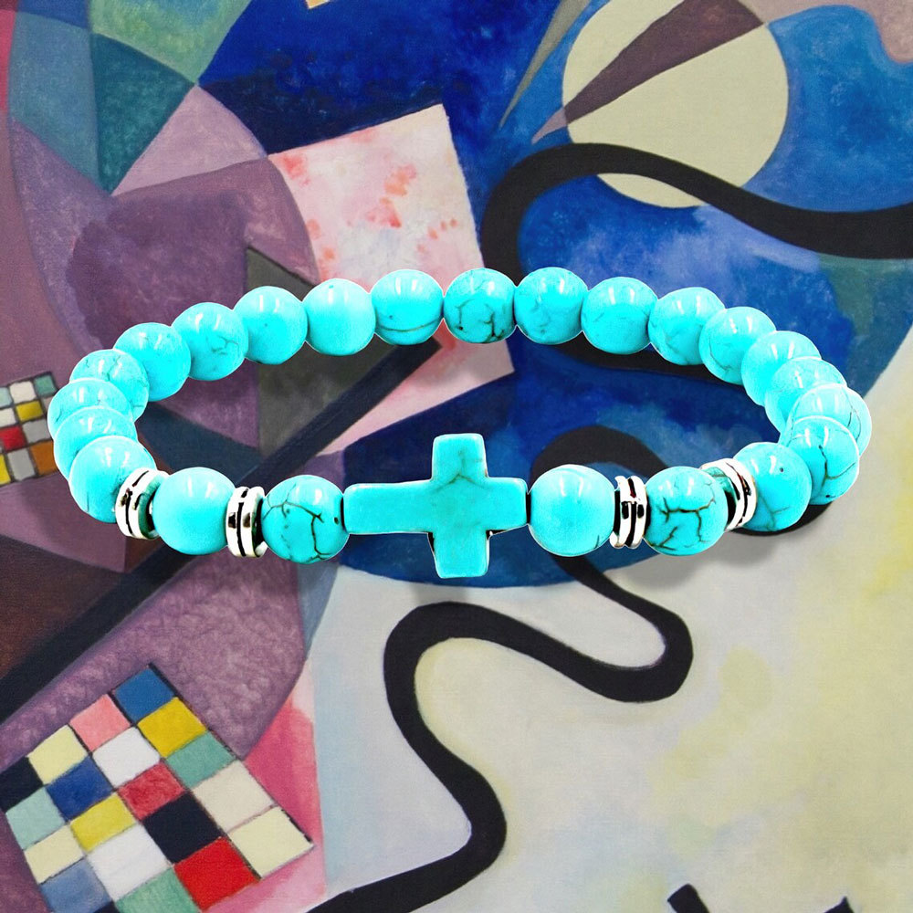 Turquoise Bead Cross Bracelet