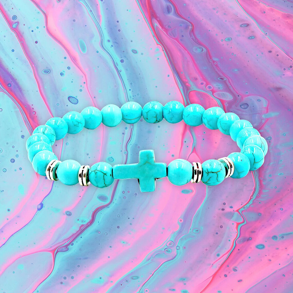 Turquoise Bead Cross Bracelet
