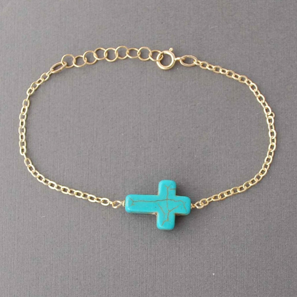 Turquoise Sideways Cross Bracelet