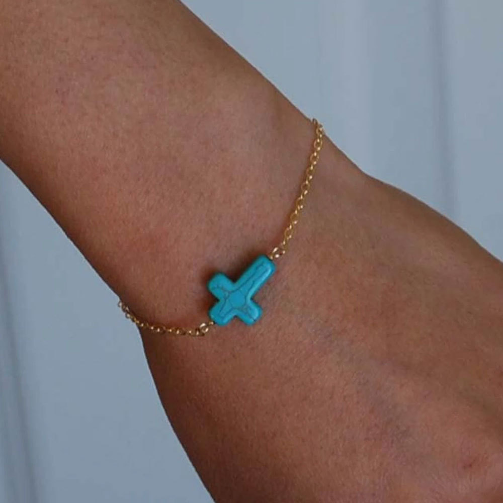 Turquoise Sideways Cross Bracelet