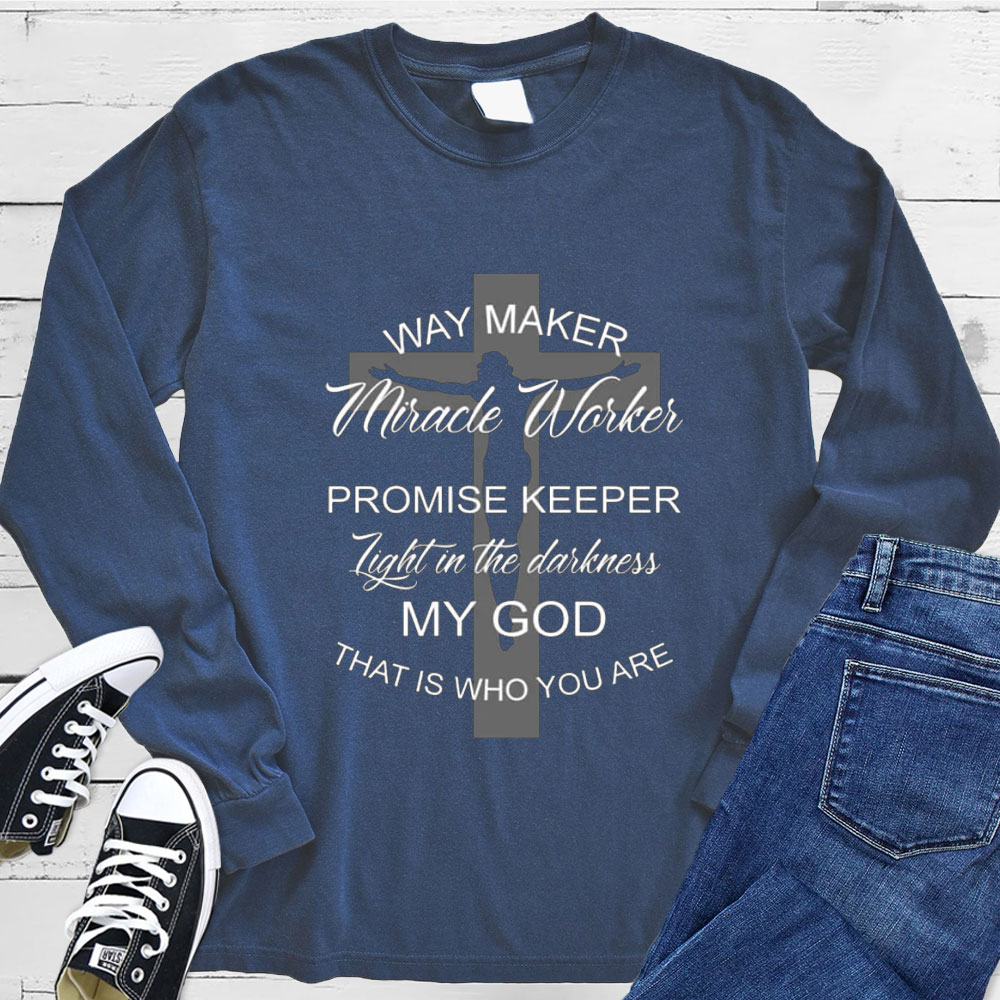 Way Maker Promise Keeper Jesus Cross Long Sleeve Tee