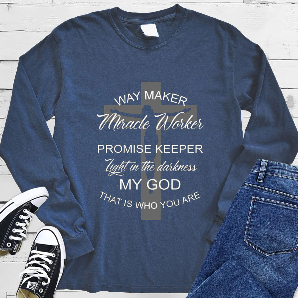 Way Maker Promise Keeper Jesus Cross Long Sleeve Tee