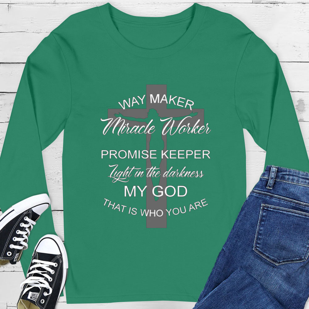 Way Maker Promise Keeper Jesus Cross Long Sleeve Tee
