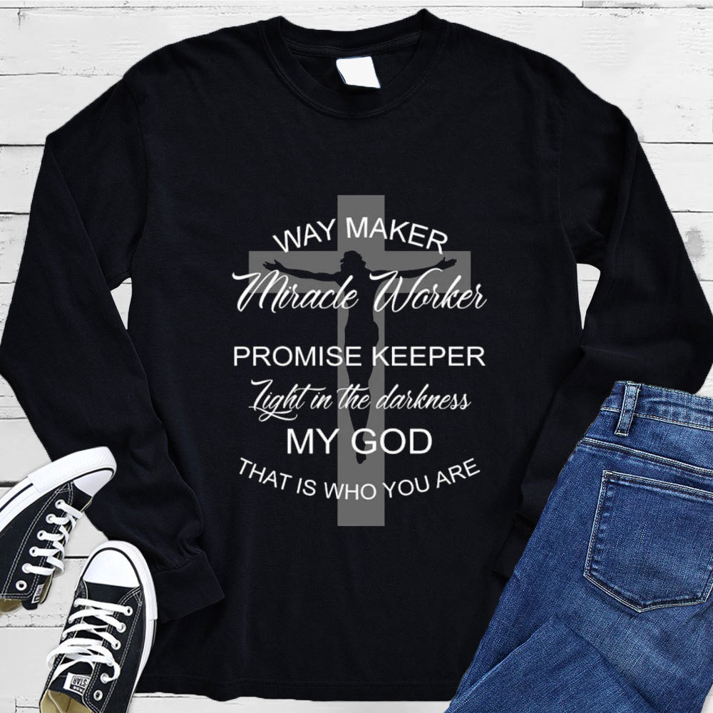 Way Maker Promise Keeper Jesus Cross Long Sleeve Tee