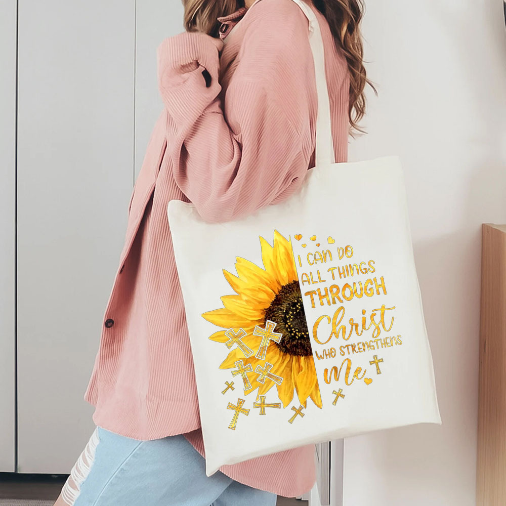 I Can Do All Things Sunflower Design Canvas Tote Bag