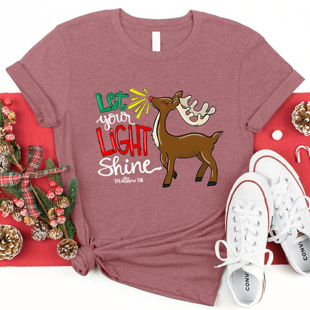 Let Your Light Shine Reindeer Christmas Tee