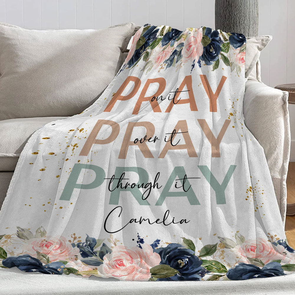 Personalized Pray On It Floral Blanket