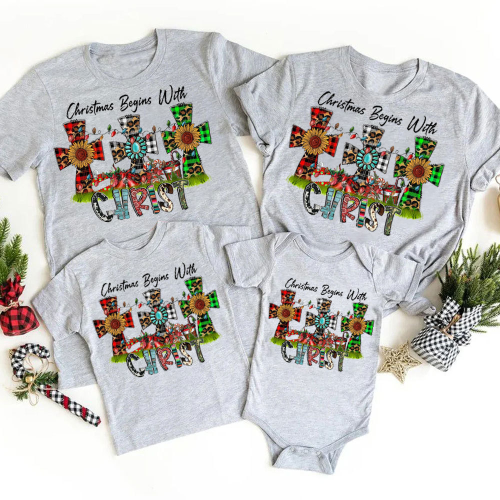 Christmas Begins with Christ Religious Christmas Family Matching Shirts