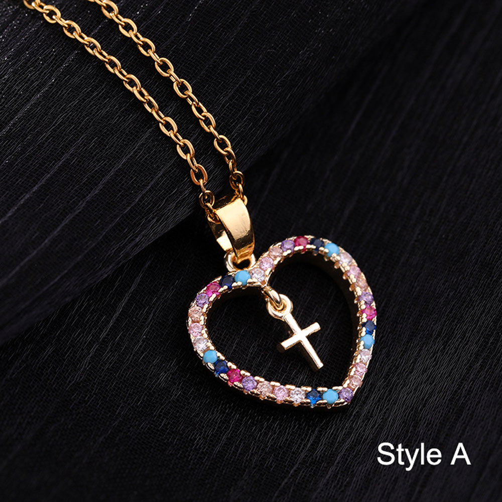 Zircon Heart Cross Necklace 