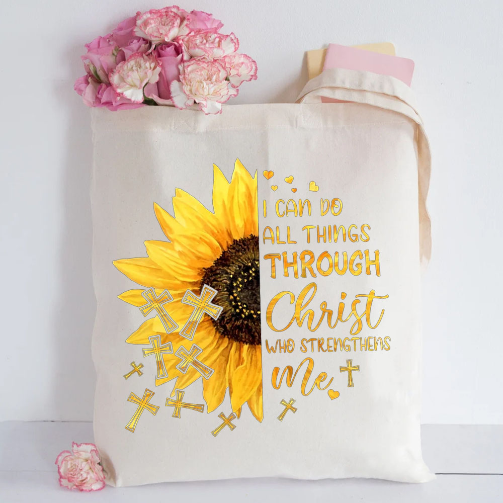 I Can Do All Things Sunflower Design Canvas Tote Bag