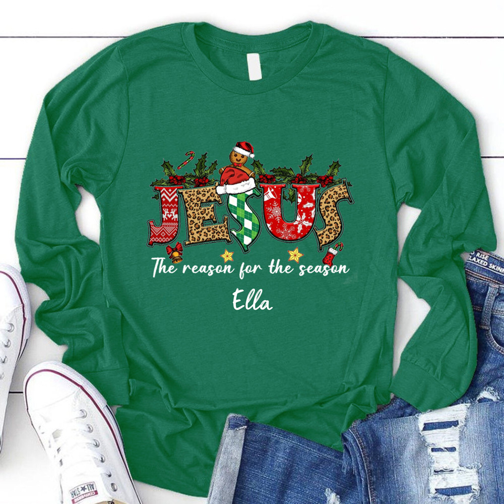 Personalized Jesus Is the Reason Christmas Long Sleeve T-Shirt