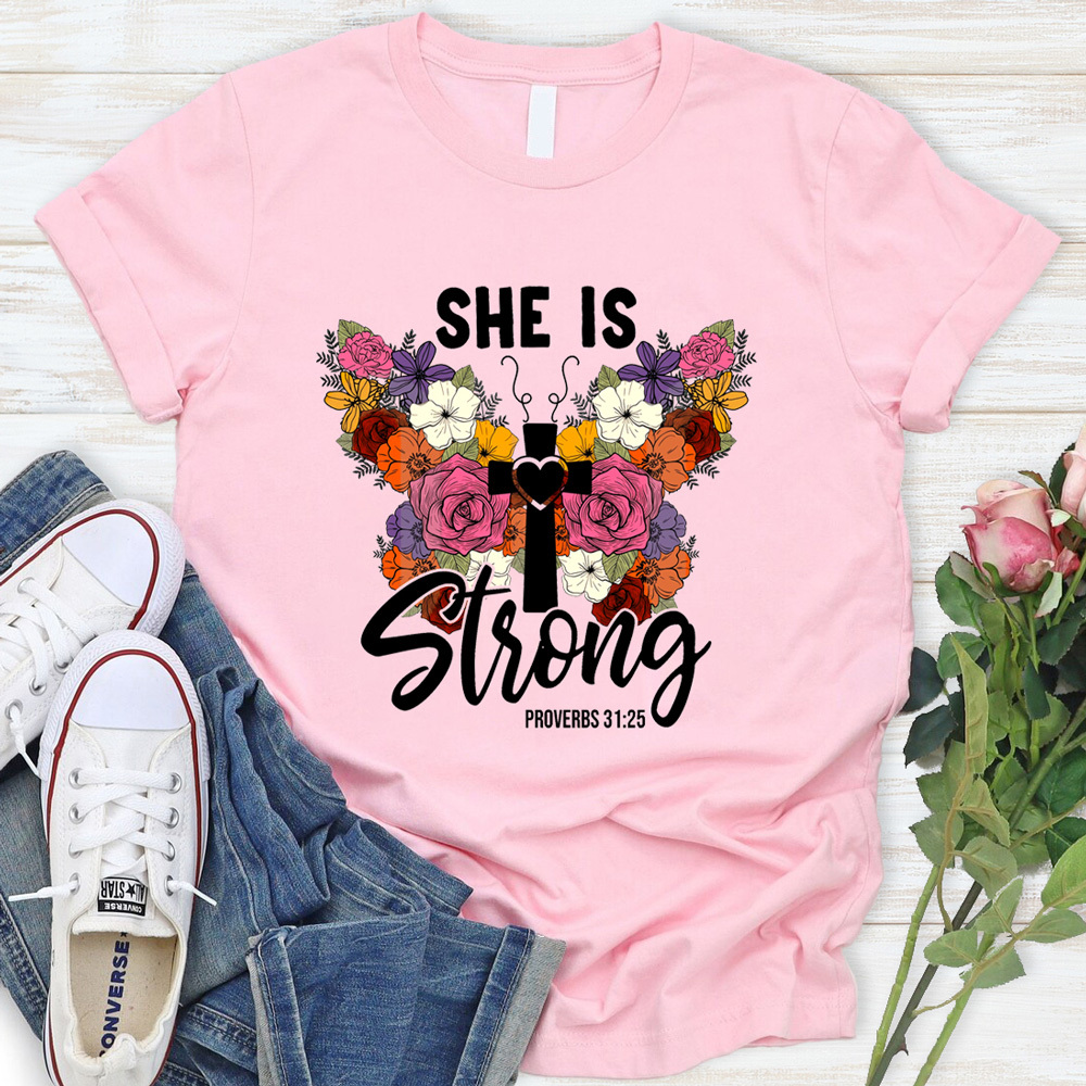 She Is Strong Flower Butterfly Shirt