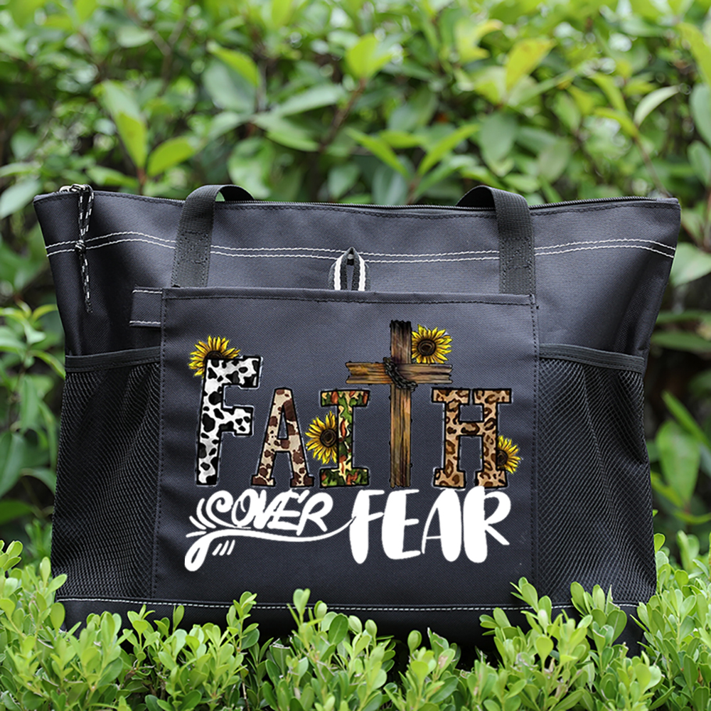 Faith over Fear Sunflower Design Premium Tote Bag
