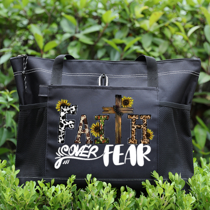 Faith over Fear Sunflower Design Premium Tote Bag
