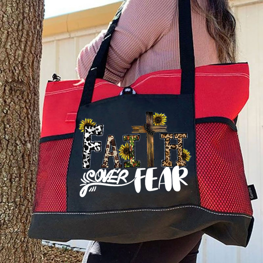 Faith over Fear Sunflower Design Premium Tote Bag