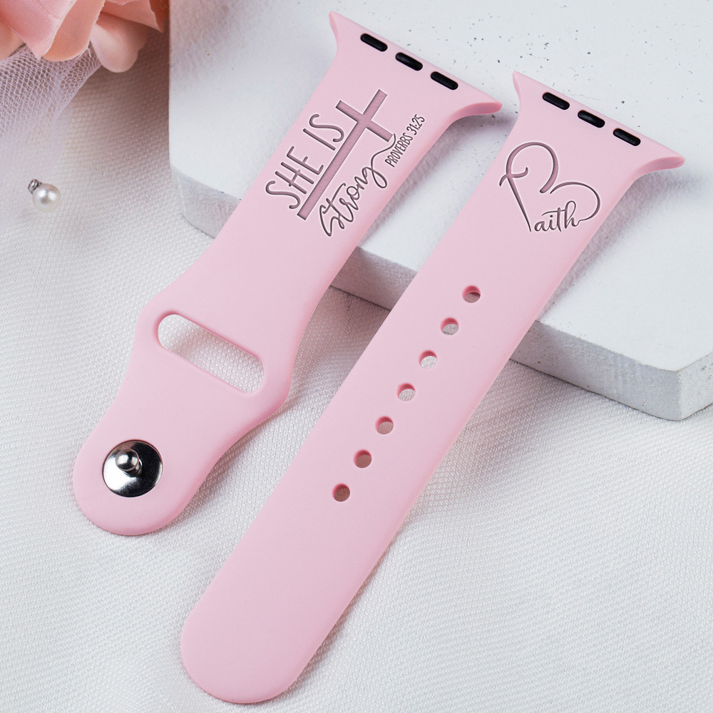 She Is Strong Faith Heart Engraved Watch Band for Apple, Fitbit and Samsung