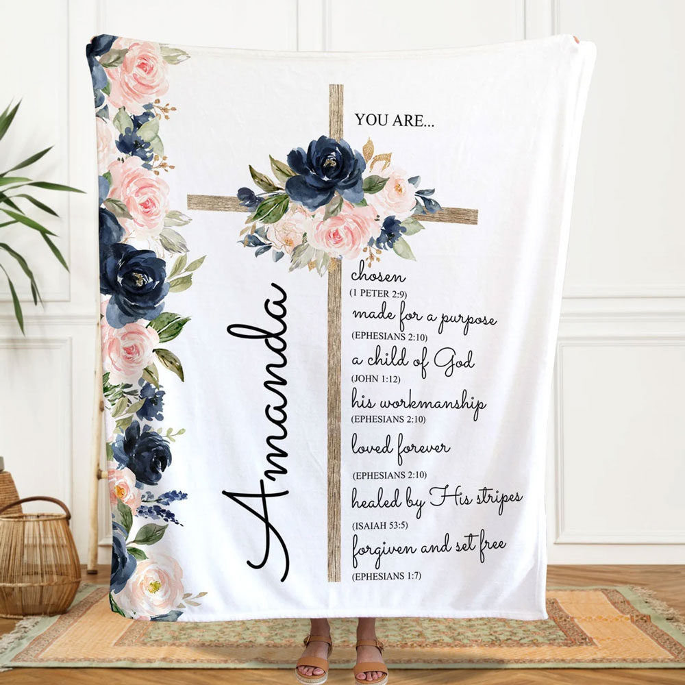 Personalized Your Are Bible Verse Floral Blanket
