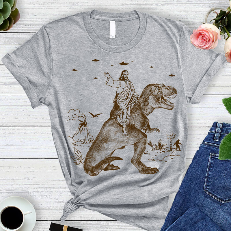 Jesus Riding Dinosaur T-Shirt