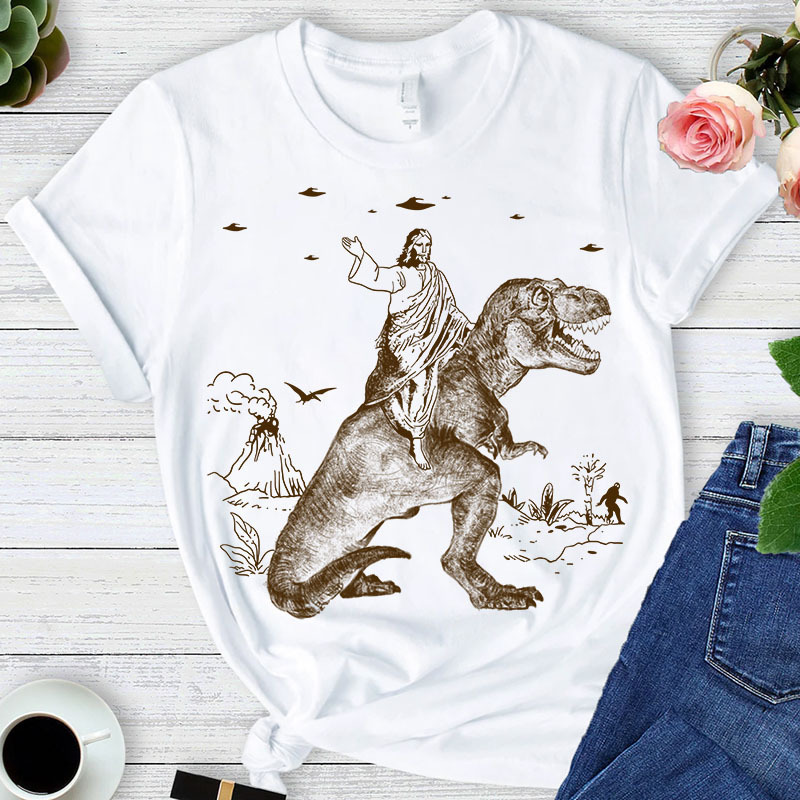 Jesus Riding Dinosaur T-Shirt