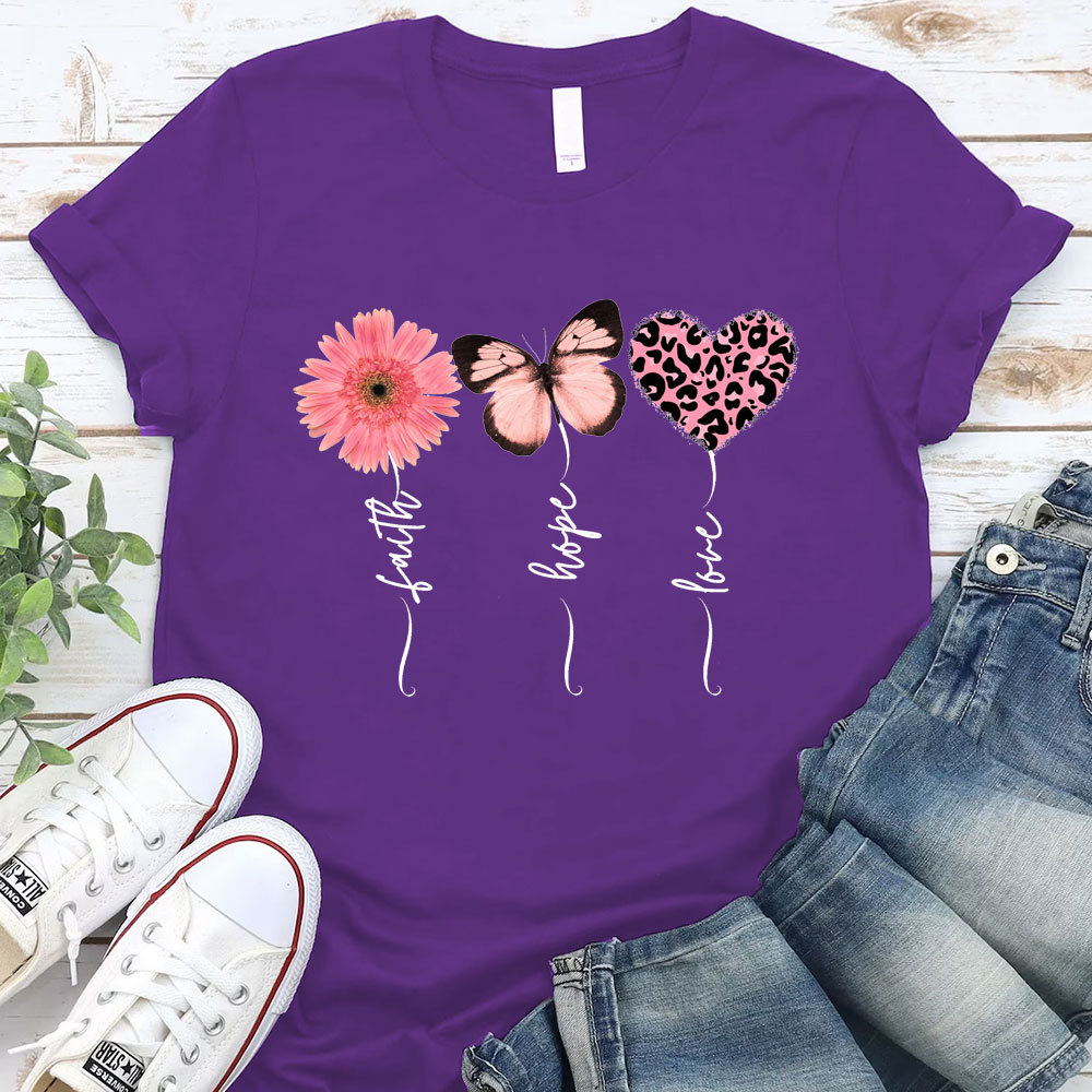 Faith Love Hope Flower Butterfly Heart Christian Shirt