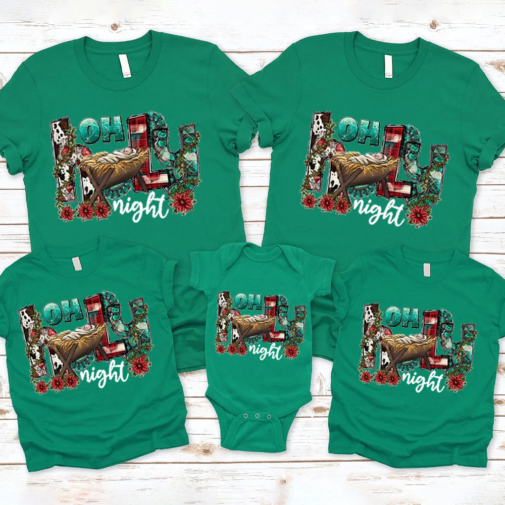 Oh Holy Night Religious Christmas Family Matching Shirts