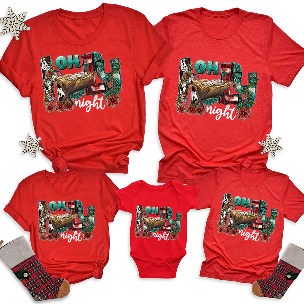 Oh Holy Night Religious Christmas Family Matching Shirts