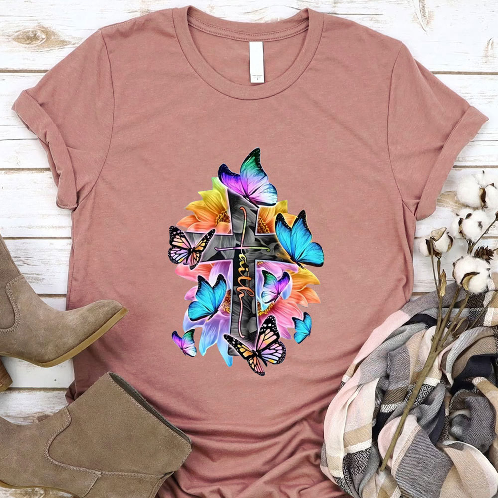 Faith Cross Butterfly Christian Shirt