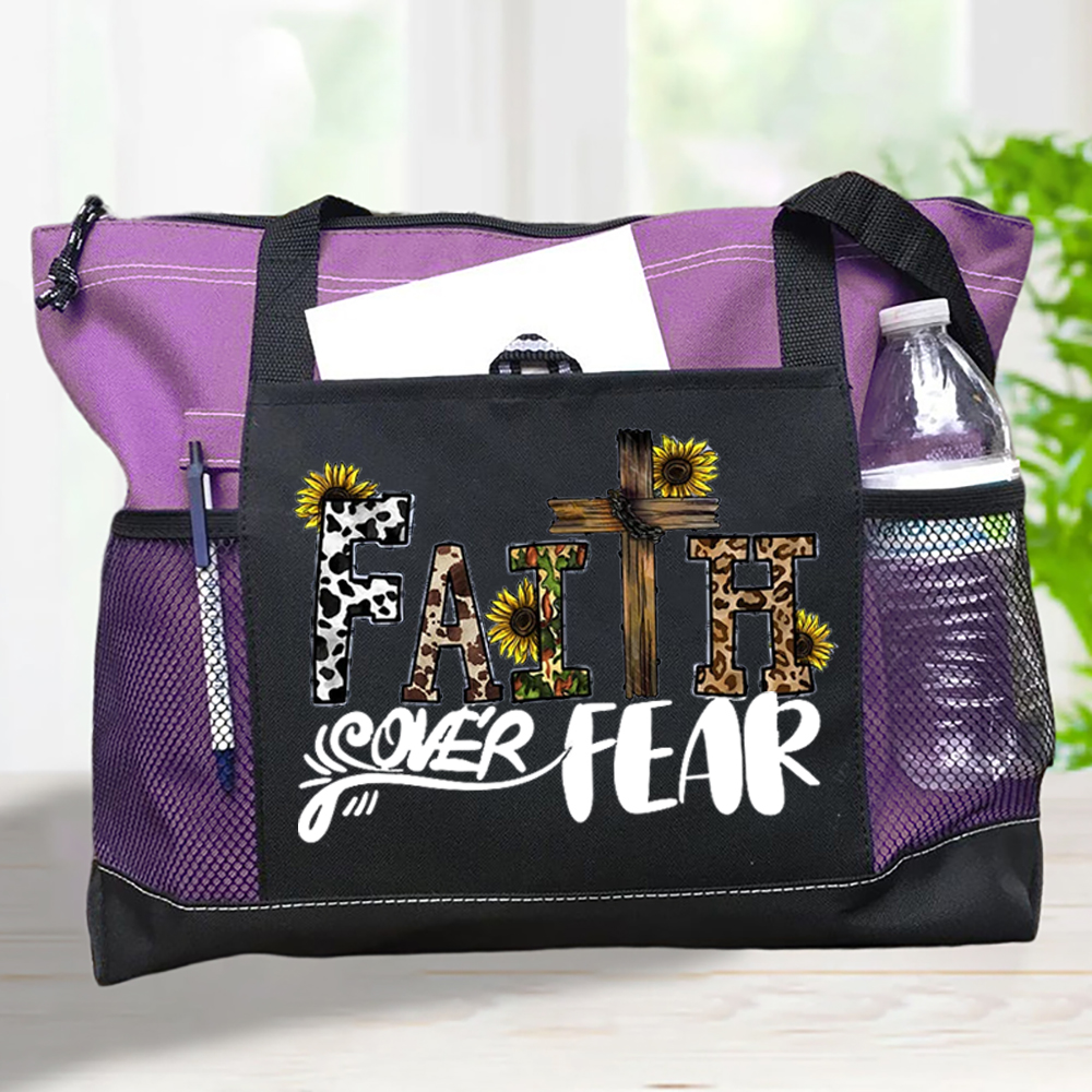 Faith over Fear Sunflower Design Premium Tote Bag